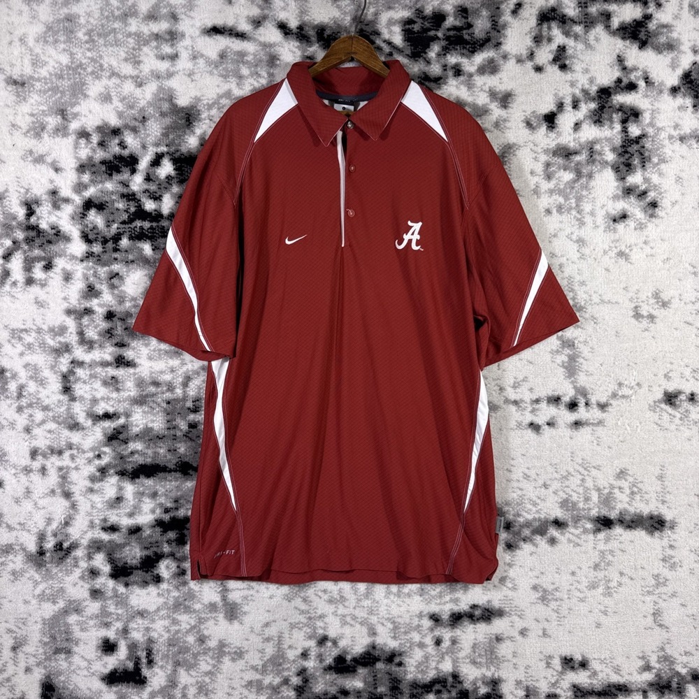 VTG Nike Alabama Crimson Tide Polo Shirt Mens Size Large Red Sleeve Ribbon Home